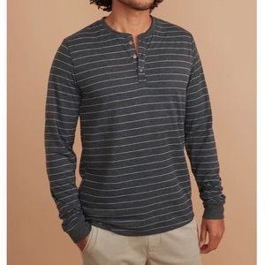 Marine Layer Double Knit Heather Grey Light Blue Long Sleeve Henley Top